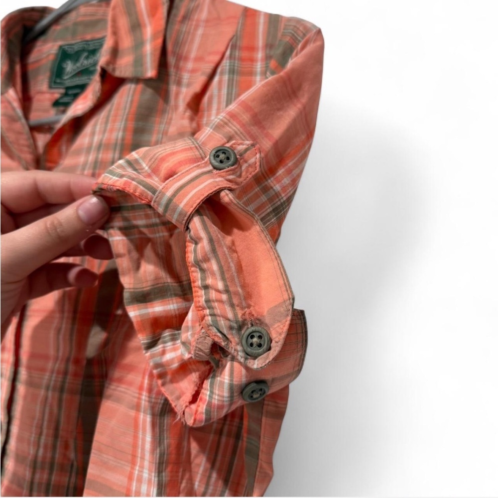 Woolrich Plaid Button-Up Short Sleeve Shirt Orange, Gorpcore Outdoors Cabin core - Picture 5 of 12